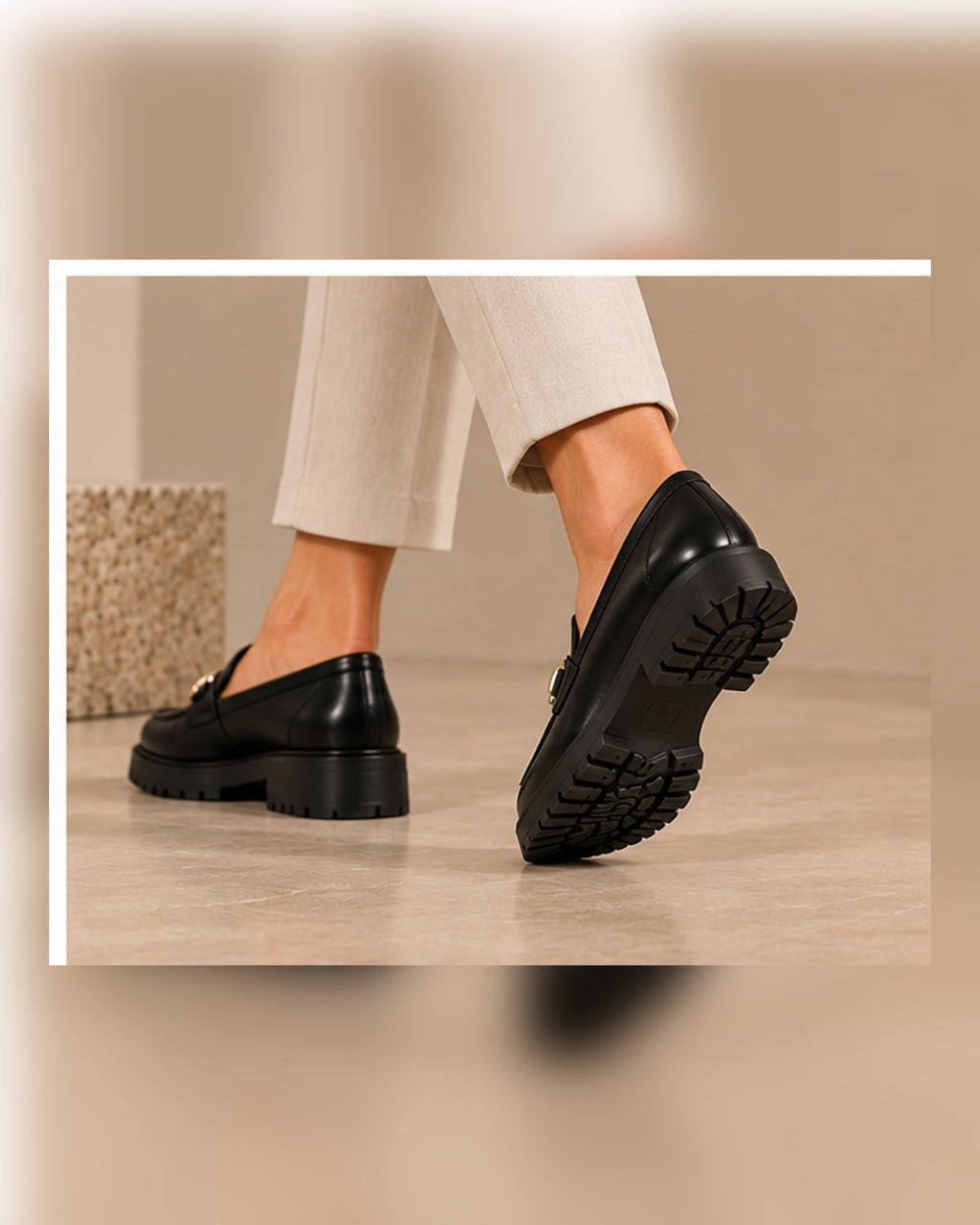 LOECY black Buckle Loafers, heel and sole detail