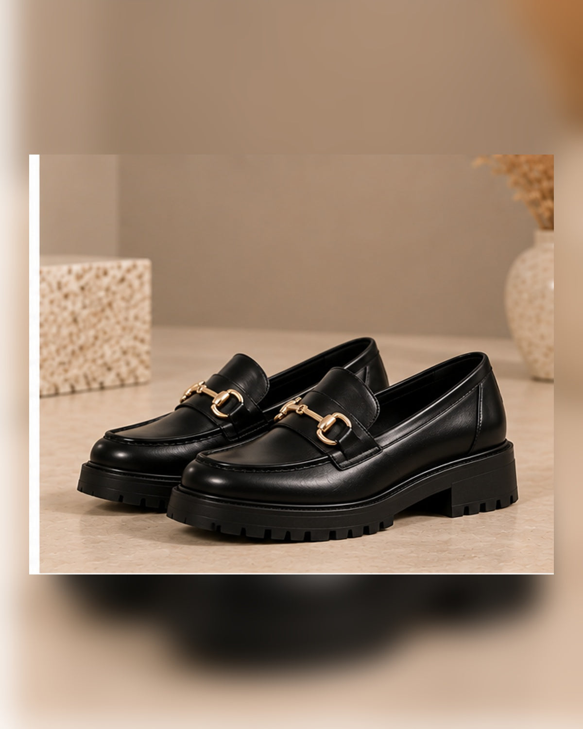 LOECY black Buckle Loafers, side view