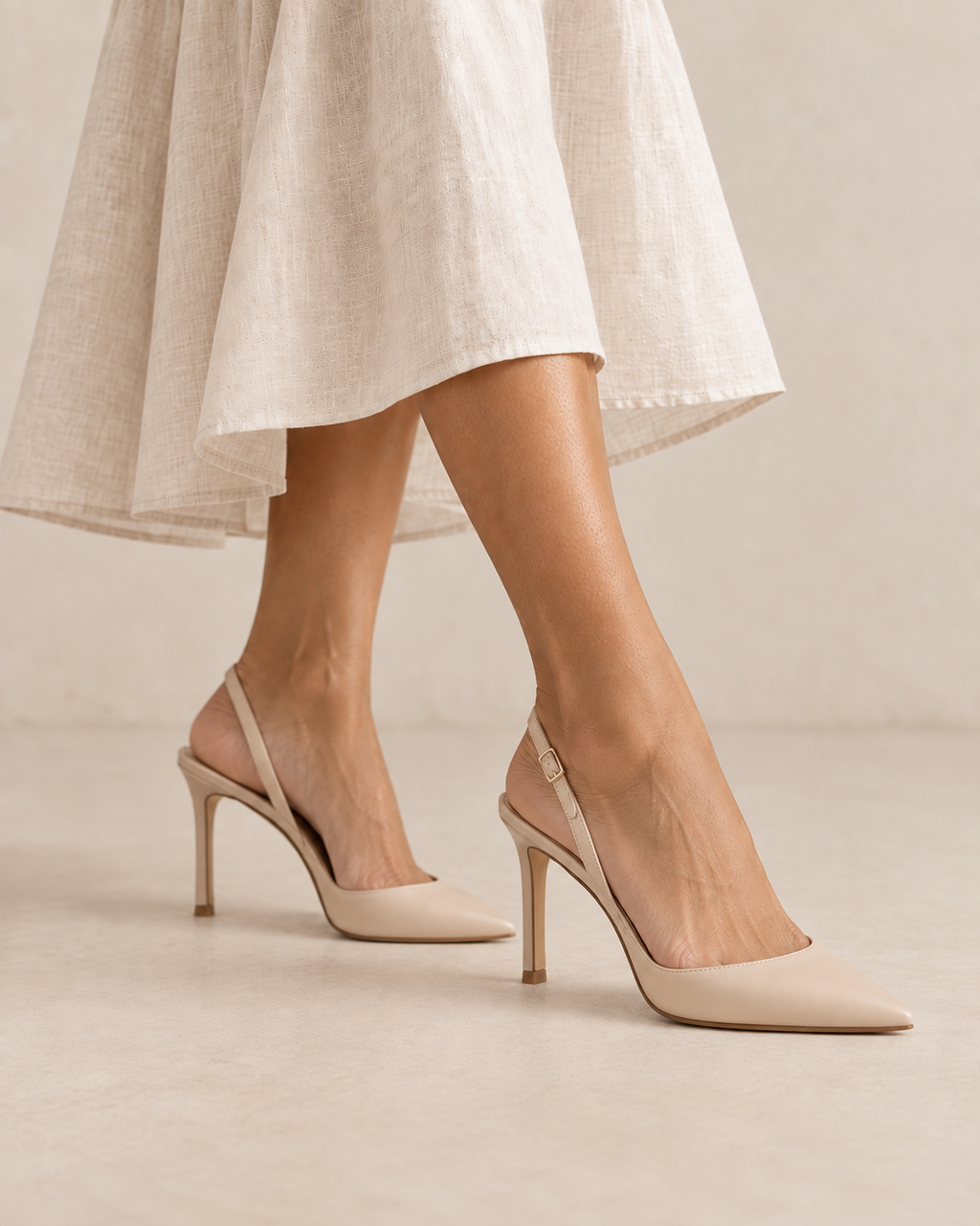 LOECY Slingback Heels in nude, side view